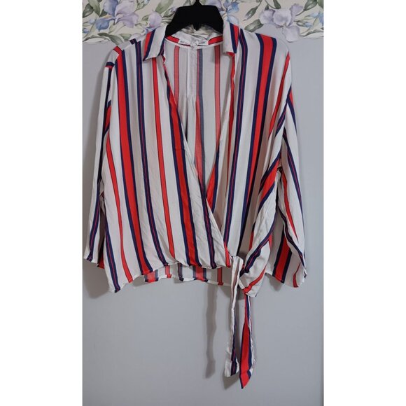 MacDougal & Houston Large Strip Flowy Casual Colorful Retro Wrap Nautical Top - Picture 1 of 5